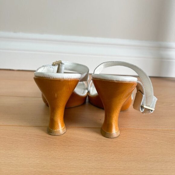 Vintage Sergio Rossi White Wood Clogs Sandals sz 37 - Picture 8 of 9